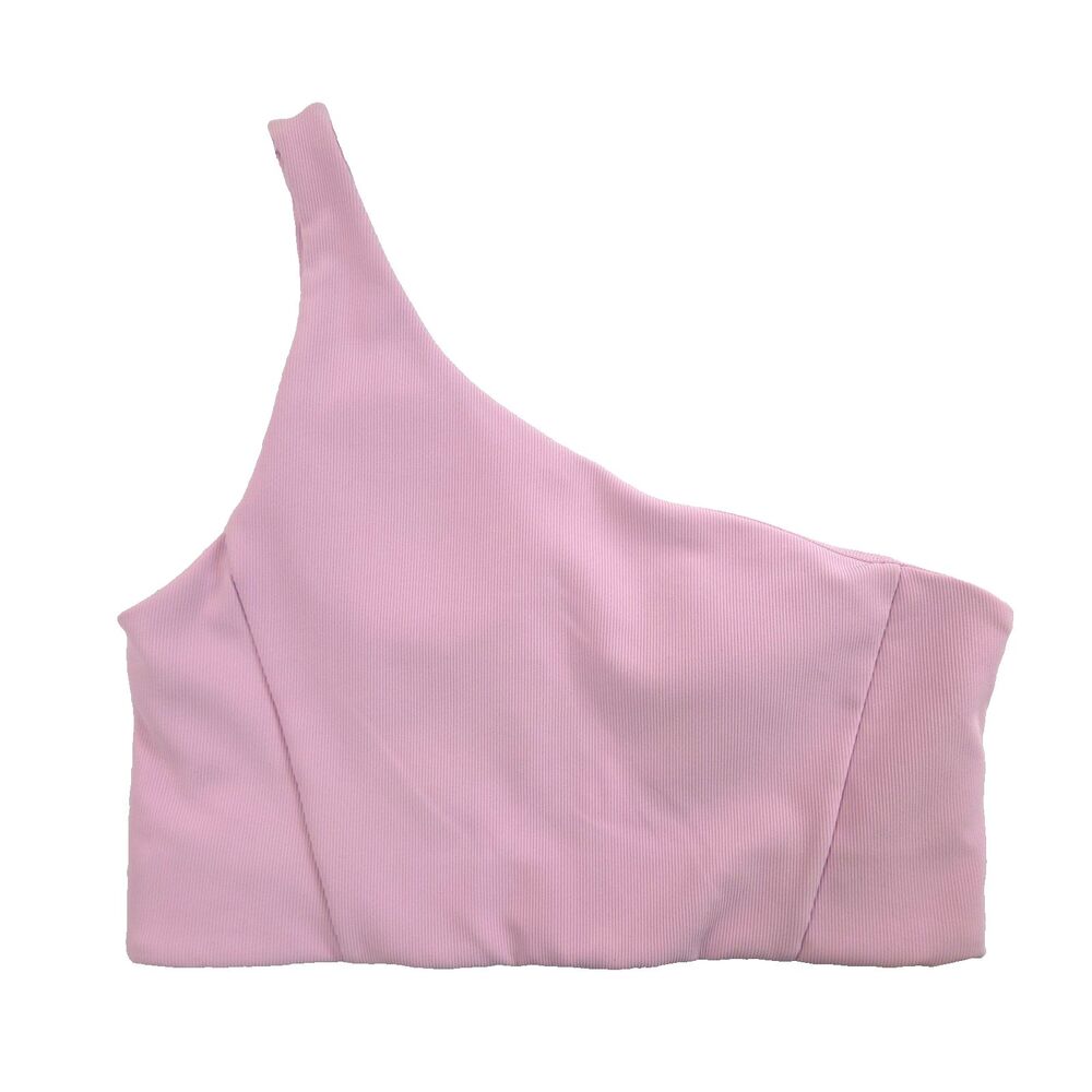 Wilo The Label One Shoulder Sports Bra Ribbed Pink L Yoga Pilates Athleisure